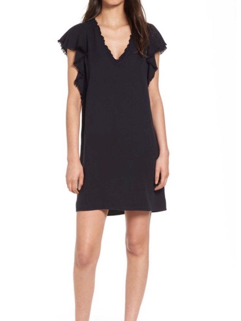 Splendid Black V-Neck Ruffle Sleeve Mini Dress